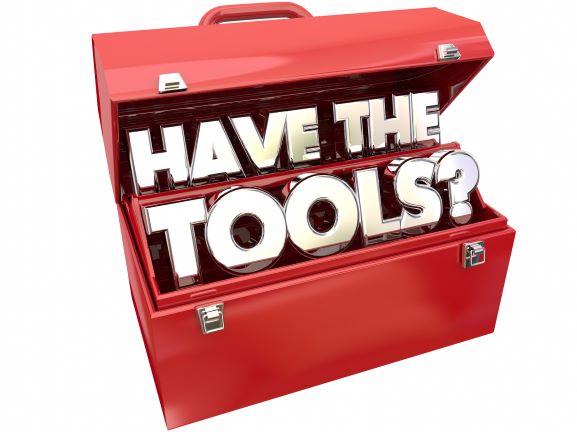 A tool box, open, that has the words "have the tools?" inside