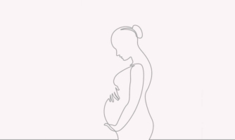 Sketch of woman holding pregnant belly