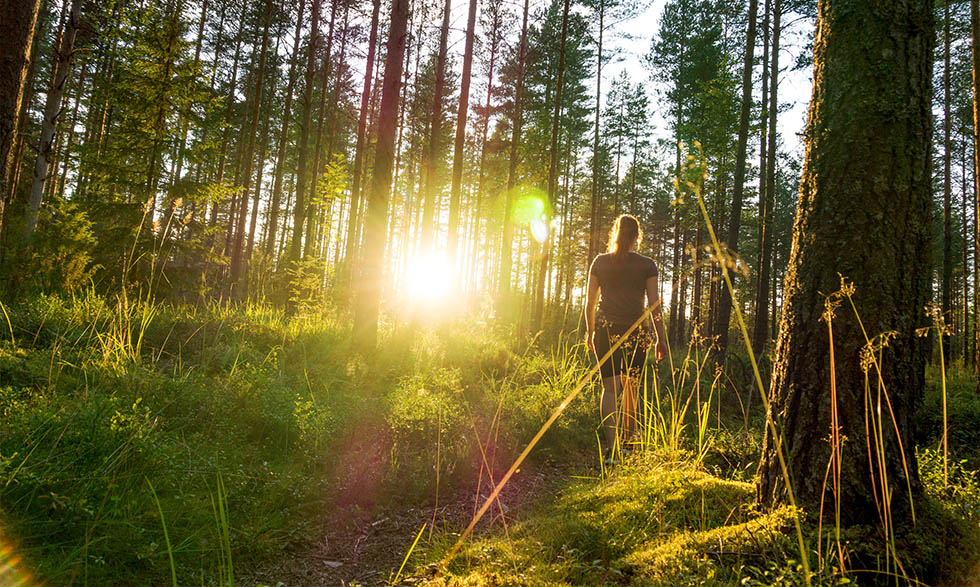 Woman walking through the woods