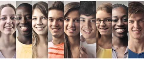 Nine smiling teenagers