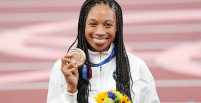 Allyson Felix after winning the 400-meter Olympic bronze medal in Tokyo.