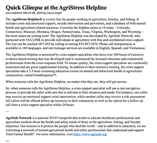 Quick Glimpse at the AgriStress Helpline